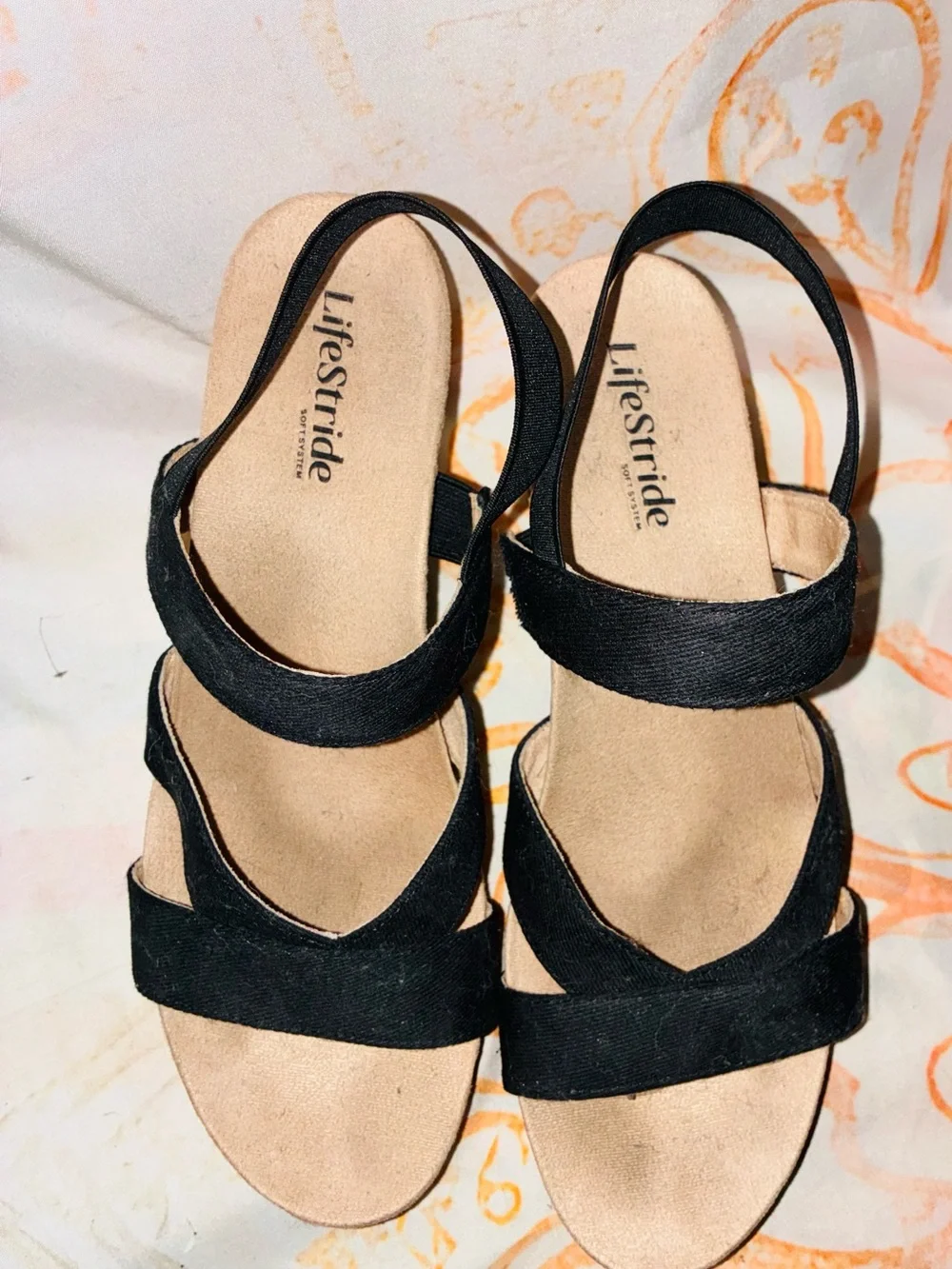 Life Stride Black Crisscross Wedge Sandals